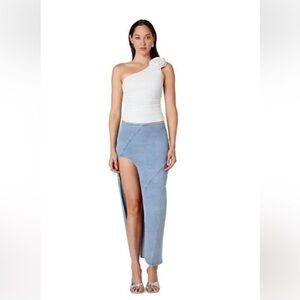 Nia Alix Light Blue Stretch Denim Maxi Skirt